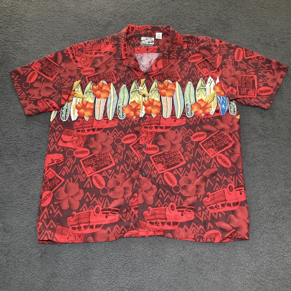 VTG Pineapple Connection Hawaiian Shirt Mens Sz XL Rayon Surfing Boards Red
